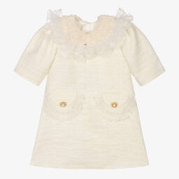 Junona-Girls Ivory Tweed & Pearl Collar Dress | Childrensalon Outlet