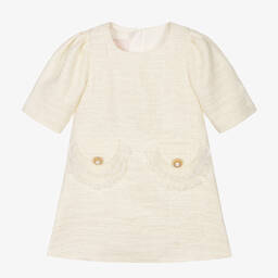 Junona-Girls Ivory Tweed & Pearl Collar Dress | Childrensalon Outlet