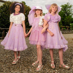 Junona-Girls Lilac Purple Floral Tulle Dress | Childrensalon Outlet