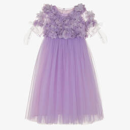 Junona-Сиреневое платье макси из тюля с цветами | Childrensalon Outlet