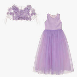 Junona-Сиреневое платье макси из тюля с цветами | Childrensalon Outlet