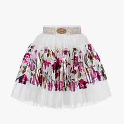 Junona-Girls Metallic Pink Floral Tulle Skirt | Childrensalon Outlet