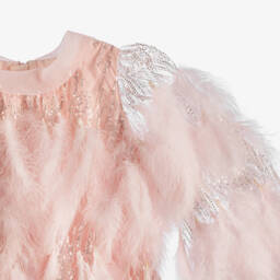 Junona-Элегантный топ с перьями бледно-розовый для девочек | Childrensalon Outlet