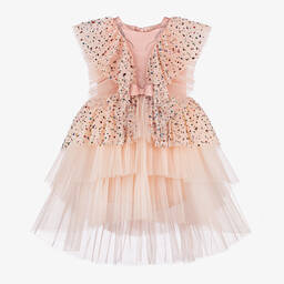 Junona-Girls Pink Asymmetric Tulle Dress | Childrensalon Outlet