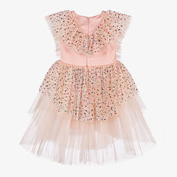 Junona-Girls Pink Asymmetric Tulle Dress | Childrensalon Outlet