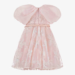 Junona-Girls Pink Butterfly & Floral Tulle Dress | Childrensalon Outlet