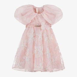 Junona-Girls Pink Butterfly & Floral Tulle Dress | Childrensalon Outlet