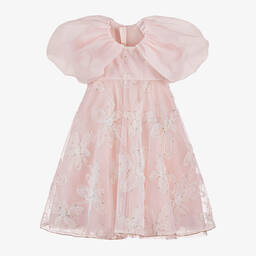 Junona-Girls Pink Butterfly & Floral Tulle Dress | Childrensalon Outlet