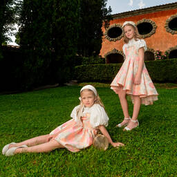 Junona-فستان قطن وجاكارد لون زهري بطبعة ورود | Childrensalon Outlet