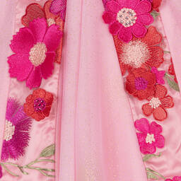 Junona-Girls Pink Floral Tulle Dress | Childrensalon Outlet