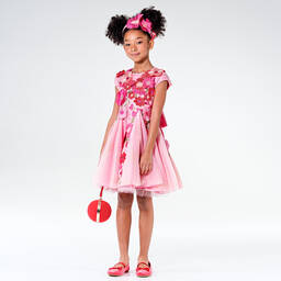 Junona-Girls Pink Floral Tulle Dress | Childrensalon Outlet