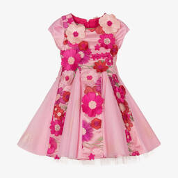 Junona-Girls Pink Floral Tulle Dress | Childrensalon Outlet