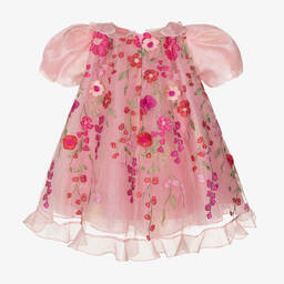 Junona-Girls Pink Floral Tulle Dress | Childrensalon Outlet