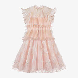 Junona-فستان تول لون زهري غليتر بطبعة ورود | Childrensalon Outlet