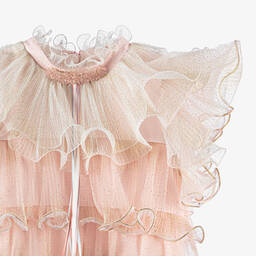 Junona-فستان تول لون زهري غليتر بطبعة ورود | Childrensalon Outlet