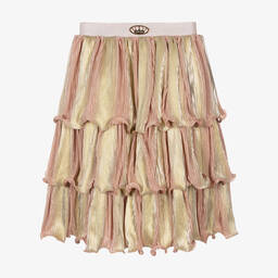 Junona-Girls Pink & Gold Tiered Plissé Skirt | Childrensalon Outlet