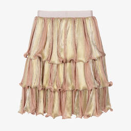 Junona-Girls Pink & Gold Tiered Plissé Skirt | Childrensalon Outlet