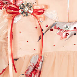 Junona-Girls Pink & Red Floral Tulle Blouse | Childrensalon Outlet