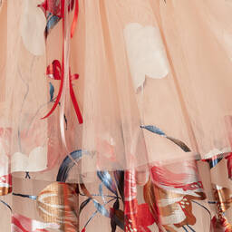 Junona-Girls Pink & Red Floral Tulle Dress | Childrensalon Outlet