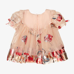 Junona-Girls Pink & Red Floral Tulle Dress | Childrensalon Outlet