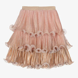 Junona-Girls Pink & Shimmery Gold Tulle Skirt | Childrensalon Outlet