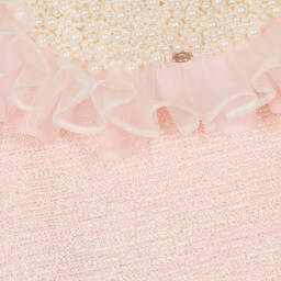 Junona-Girls Pink Tweed & Pearl Collar Dress | Childrensalon Outlet
