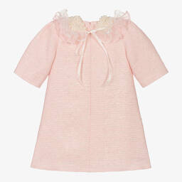 Junona-Girls Pink Tweed & Pearl Collar Dress | Childrensalon Outlet