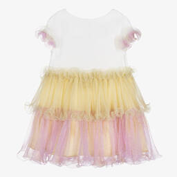 Junona-Girls Pink & Yellow Tulle Dress | Childrensalon Outlet