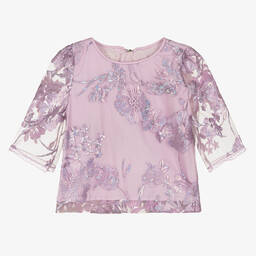 جونونا-بلوز تول وساتان مطرز بورود لون بنفسجي للبنات | Childrensalon Outlet