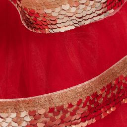 جونونا-فستان ساتان و تول لون أحمر و ذهبي - قطعتين | Childrensalon Outlet