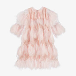 Junona-Girls Rosy Feathered Sequin Gown | Childrensalon Outlet