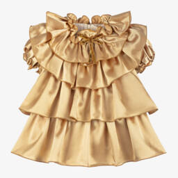 Junona-Girls Satin Gold Frill Gown | Childrensalon Outlet