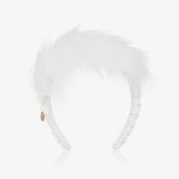 Junona-Girls Sparkling Feathered White Headband | Childrensalon Outlet