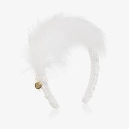 Junona-Girls Sparkling Feathered White Headband | Childrensalon Outlet