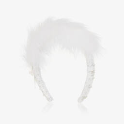 Junona-Girls Sparkling Feathered White Headband | Childrensalon Outlet