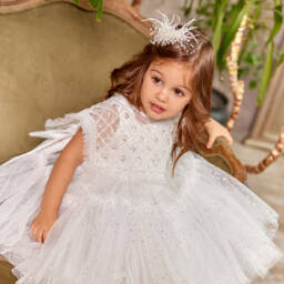 Junona-Белое блестящее платье из тюля для девочек | Childrensalon Outlet