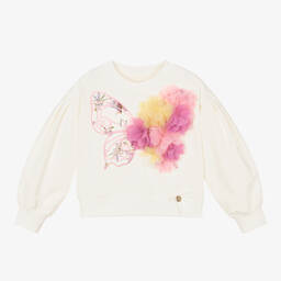 Junona-Girls White Butterfly Sweatshirt | Childrensalon Outlet