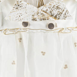 Junona-Girls White Collared Organza Dress | Childrensalon Outlet