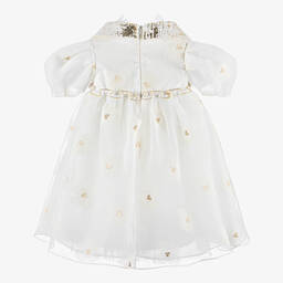 Junona-Girls White Collared Organza Dress | Childrensalon Outlet
