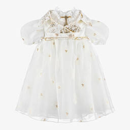 Junona-Girls White Collared Organza Dress | Childrensalon Outlet