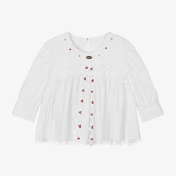 Junona-Girls White Cotton Flower Blouse | Childrensalon Outlet