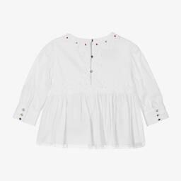 Junona-Girls White Cotton Flower Blouse | Childrensalon Outlet