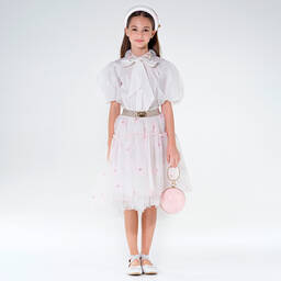 Junona-Белая блузка из хлопка и органзы для девочек | Childrensalon Outlet