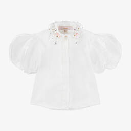 Junona-Белая блузка из хлопка и органзы для девочек | Childrensalon Outlet