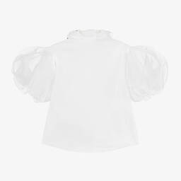 Junona-Белая блузка из хлопка и органзы для девочек | Childrensalon Outlet