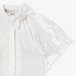 Junona-Белая блузка из хлопка и тюля для девочек | Childrensalon Outlet
