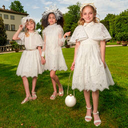 Junona-Белая блузка из хлопка и тюля для девочек | Childrensalon Outlet