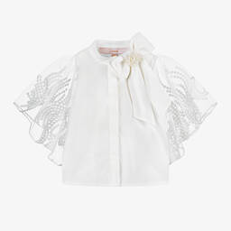 Junona-Белая блузка из хлопка и тюля для девочек | Childrensalon Outlet
