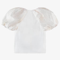 Junona-Girls White Cotton & Tulle Blouse | Childrensalon Outlet