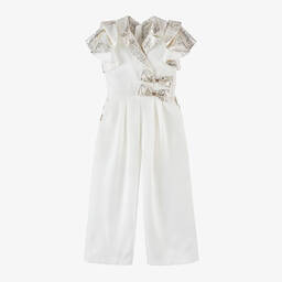 Junona-Girls White Crêpe Shimmer Jumpsuit | Childrensalon Outlet